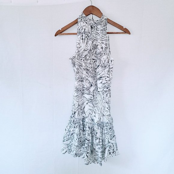 Elizabeth and James Ivory/Navy Silk Wind Carlita Halter-Neck Mini Dress Size 0 - Picture 3 of 9